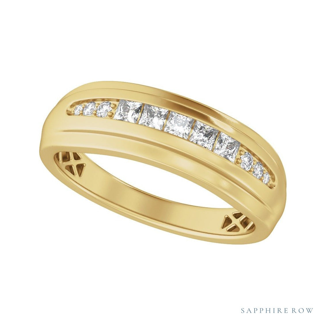 Sapphire Row Natural Diamond Channel-Set Tapered Band - 14K Yellow Gold (view 5)