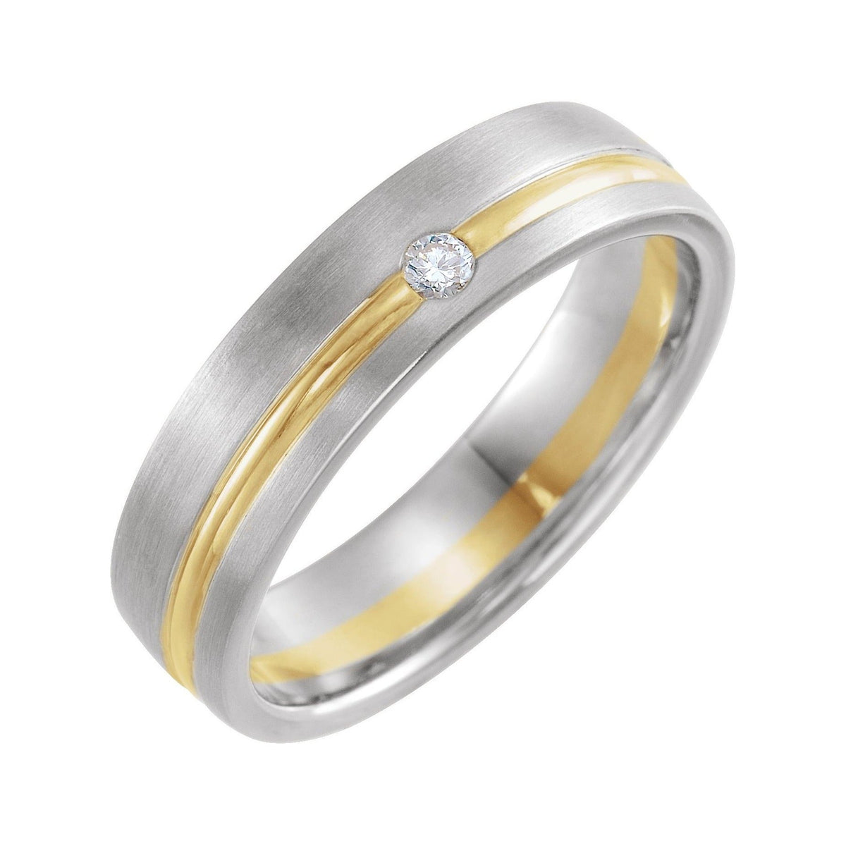 Sapphire Row Natural Diamond Mixed Gold Groove Solitaire Band - 14K White & Yellow Gold