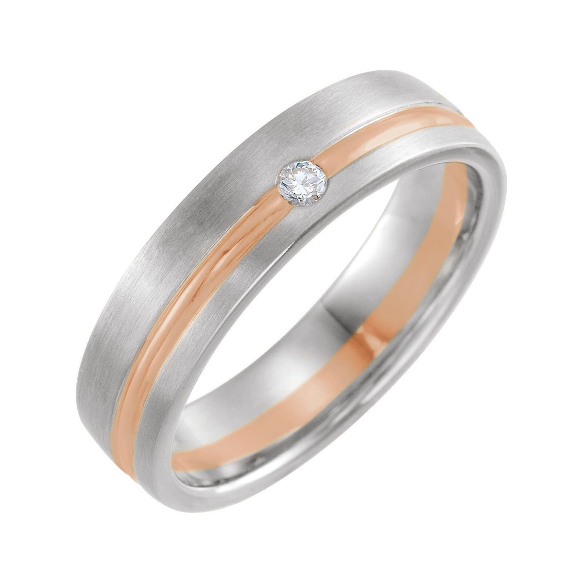 Sapphire Row Natural Diamond Mixed Gold Groove Solitaire Band - 14K White & Rose Gold