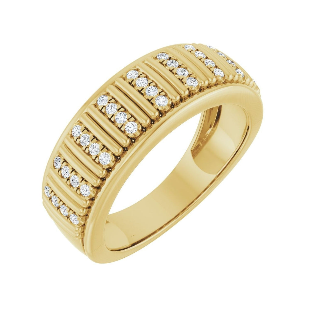 Sapphire Row Lab-Grown Diamond Pavé Groove Band - 14K Yellow Gold