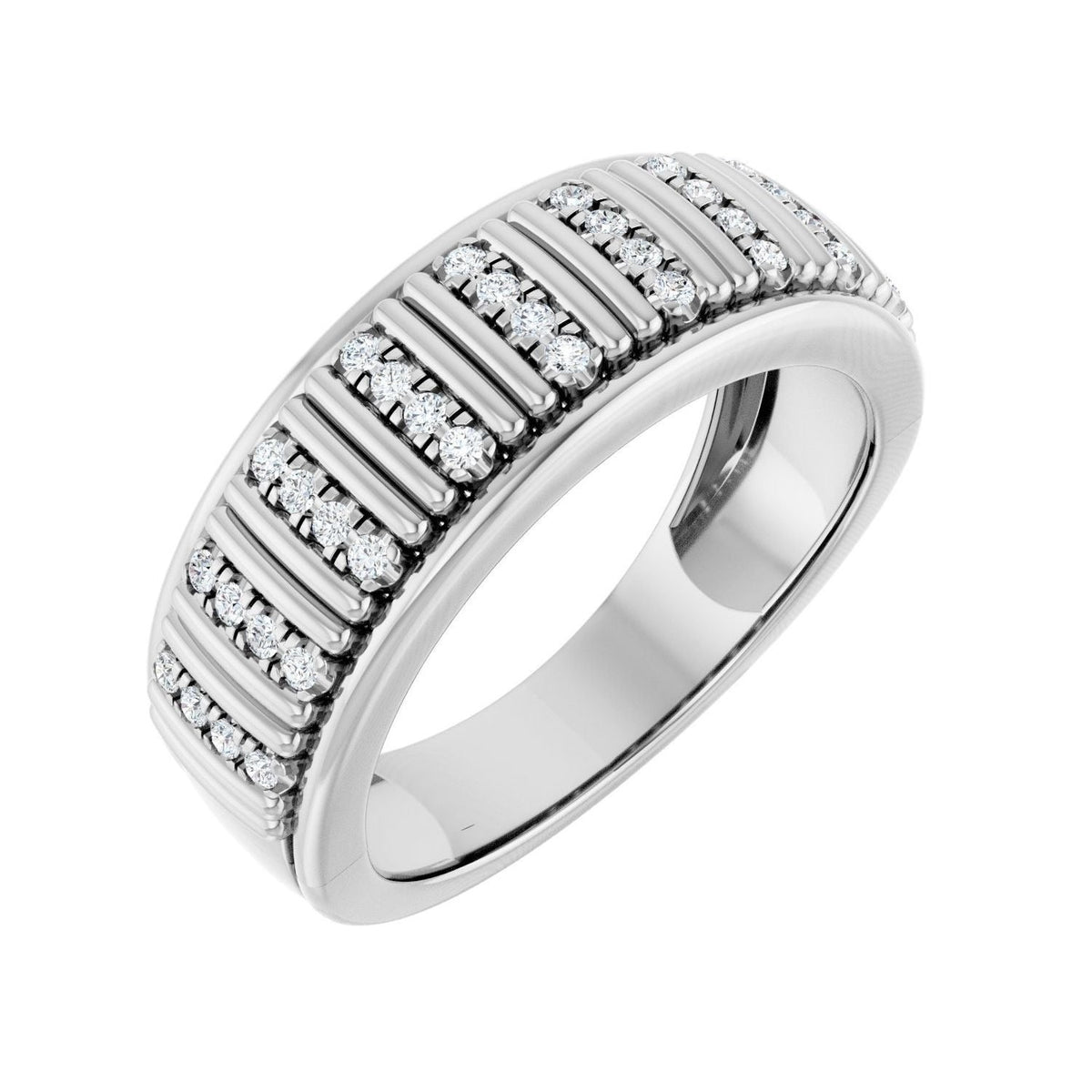 Sapphire Row Lab-Grown Diamond Pavé Groove Band - 14K White Gold