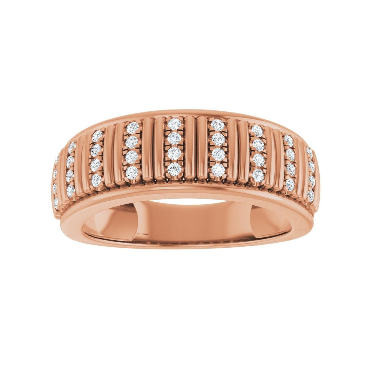 Sapphire Row Lab-Grown Diamond Pavé Groove Band - 14K Rose Gold (view 3)