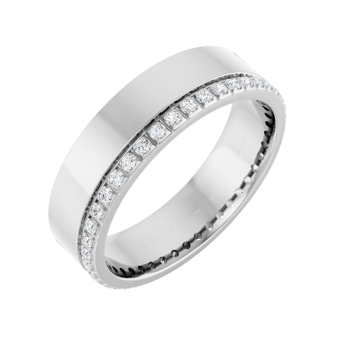 Sapphire Row Lab-Grown Diamond Pavé Detail Cigar Band - 14K White Gold, 1/3 ctw