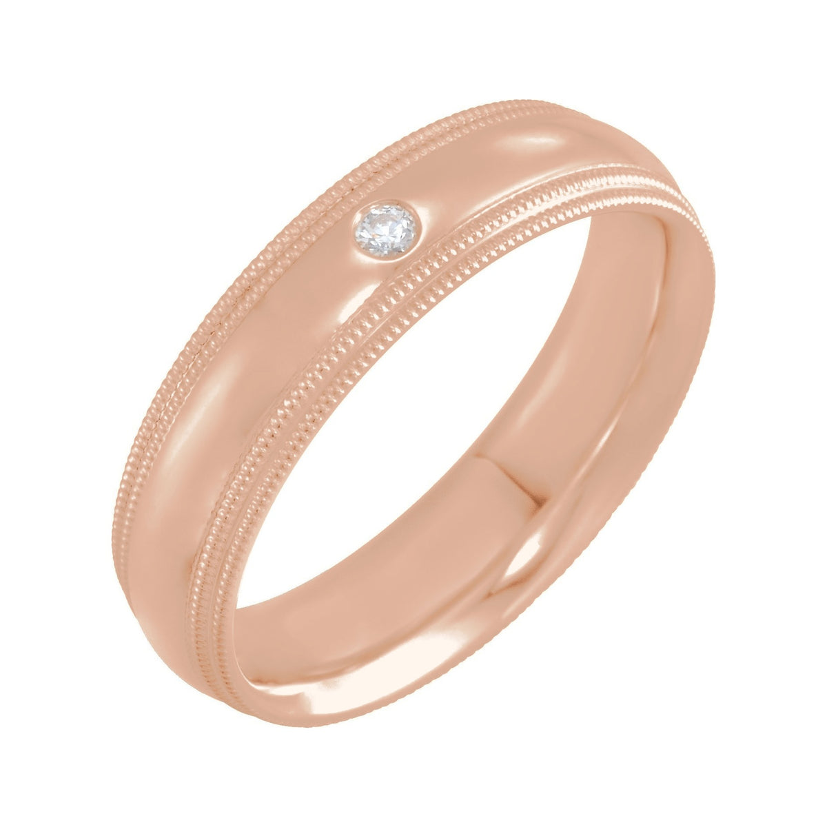 Sapphire Row Natural Diamond Milgrain Detail Solitaire Comfort Band - 14K Rose Gold