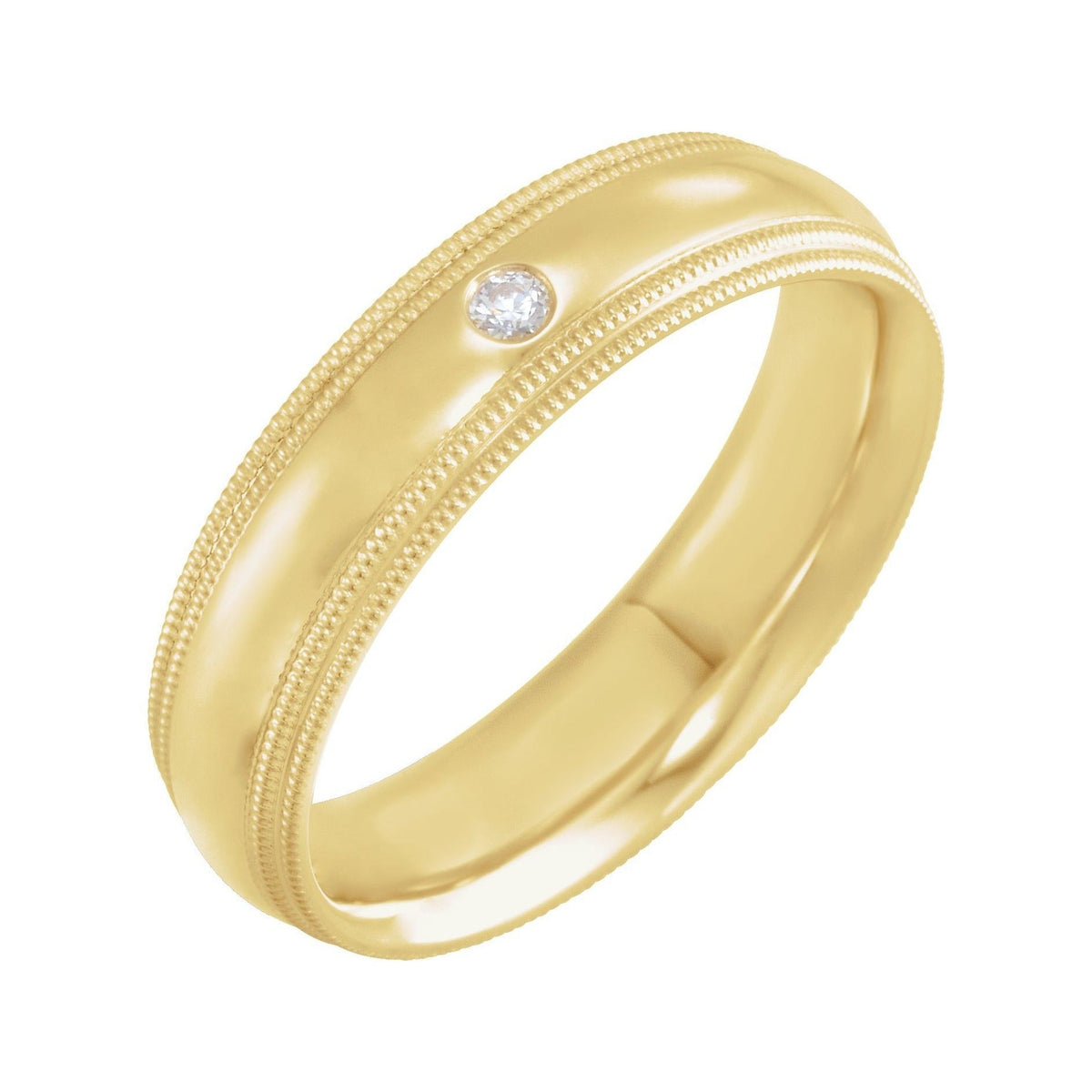 Sapphire Row Natural Diamond Milgrain Detail Solitaire Comfort Band - 14K Yellow Gold