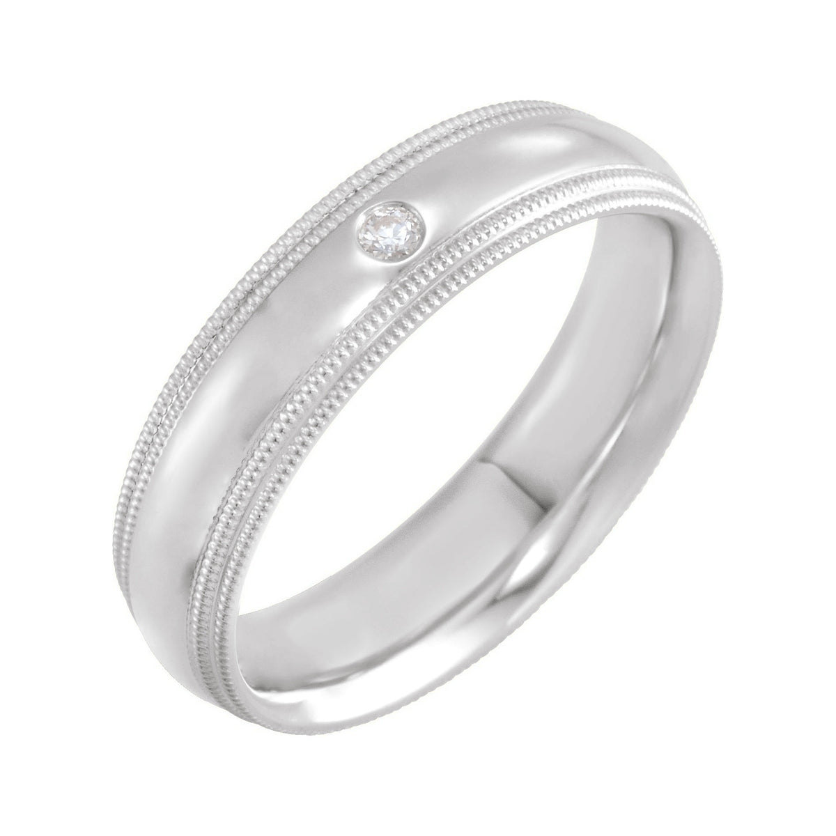 Sapphire Row Natural Diamond Milgrain Detail Solitaire Comfort Band - Platinum