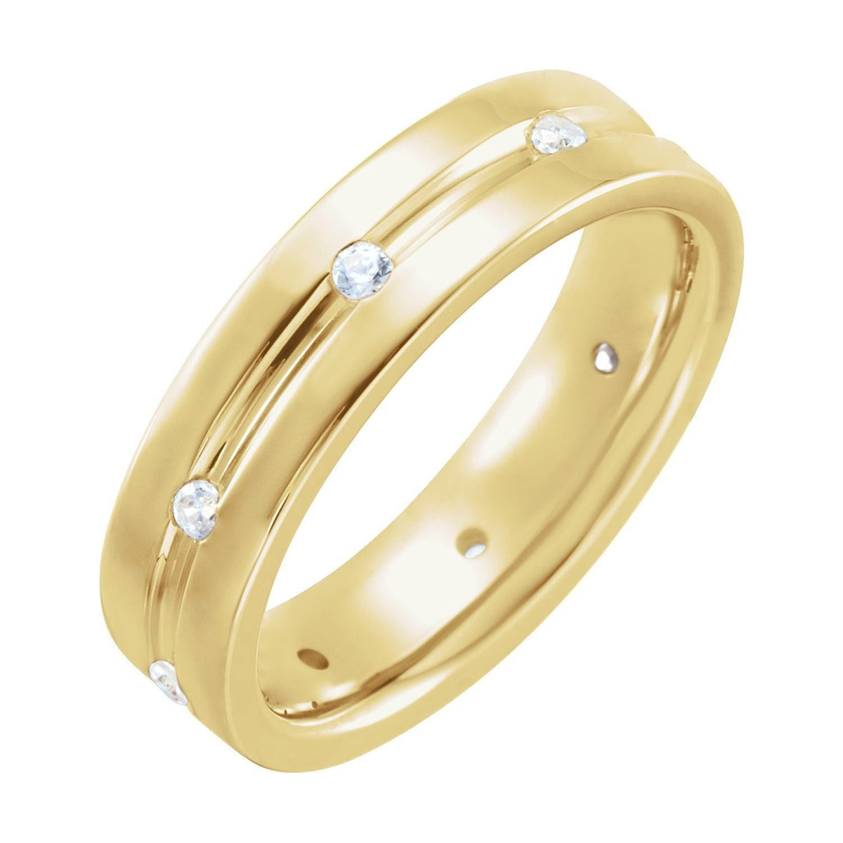 Sapphire Row Natural Diamond Grooved Detail Band - 14K Yellow Gold, 5 mm