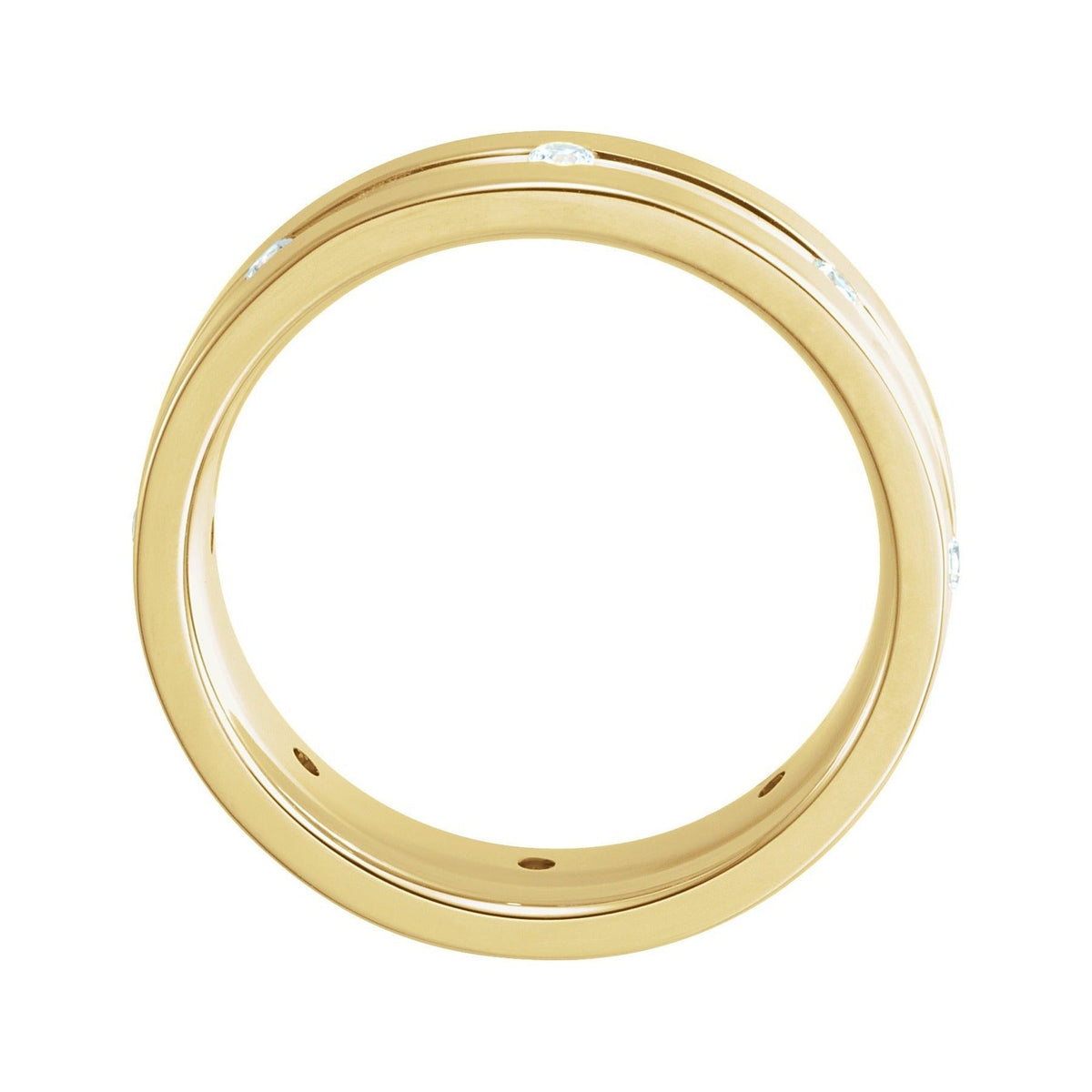 Sapphire Row Natural Diamond Grooved Detail Band - 14K Yellow Gold, 5 mm (view 2)