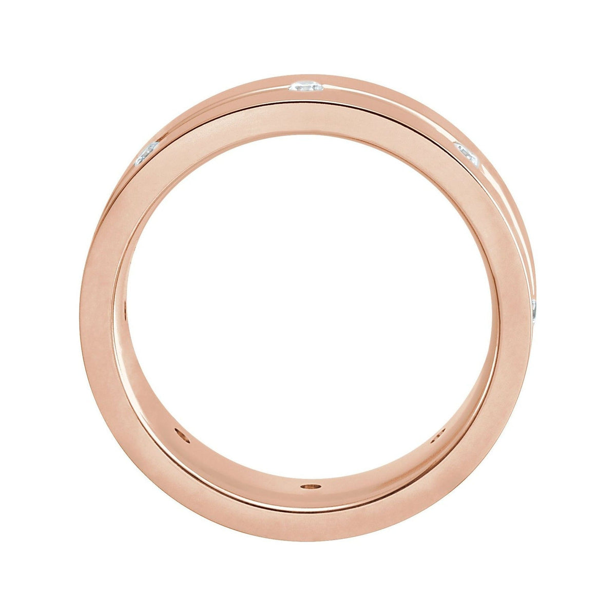Sapphire Row Natural Diamond Grooved Detail Band - 14K Rose Gold, 5 mm (view 2)