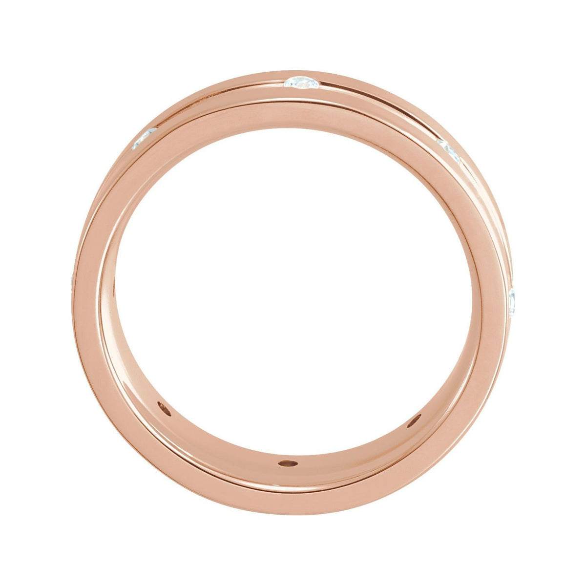 Sapphire Row Natural Diamond Grooved Detail Band - 14K Rose Gold, 6 mm (view 2)