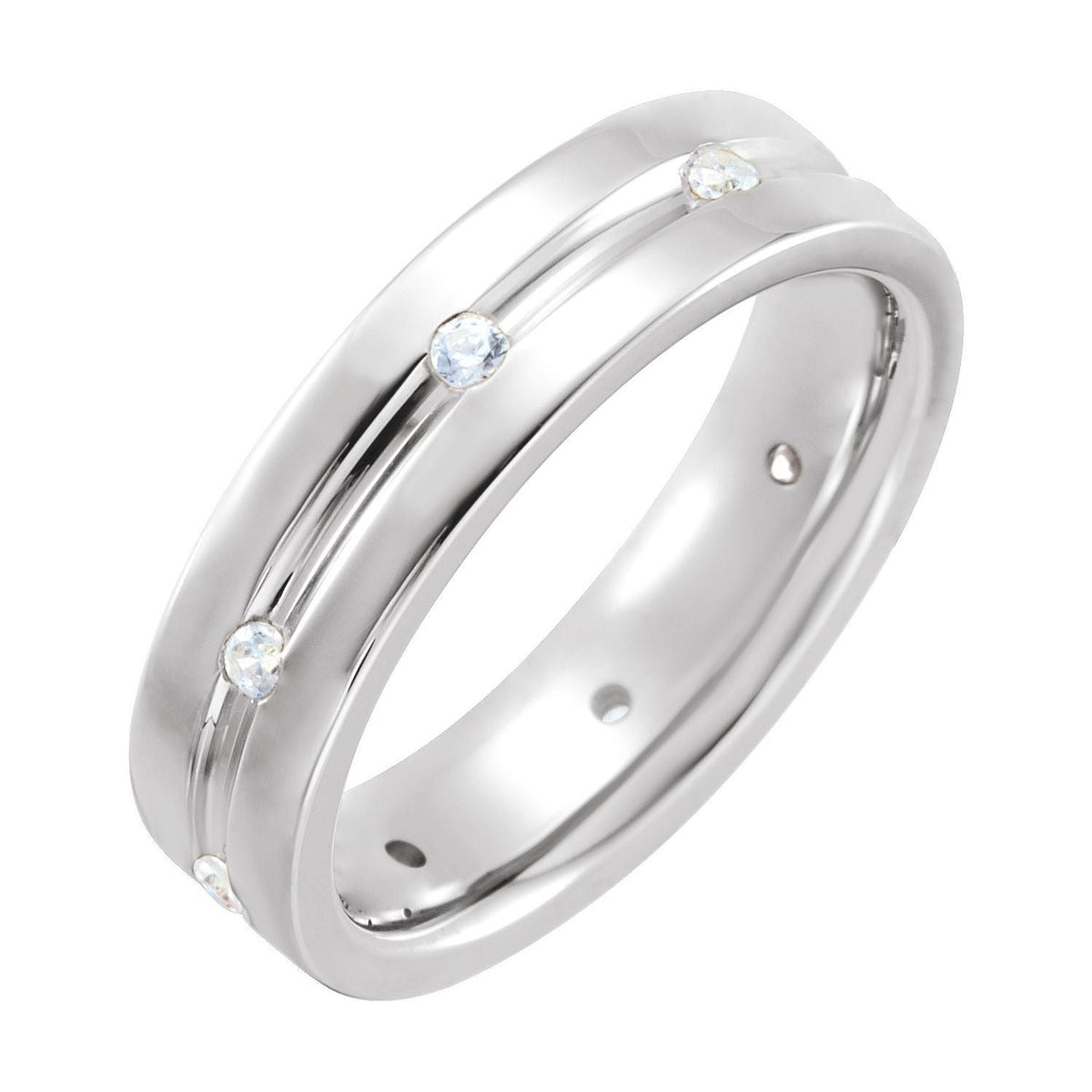 Sapphire Row Natural Diamond Grooved Detail Band - Platinum, 5 mm
