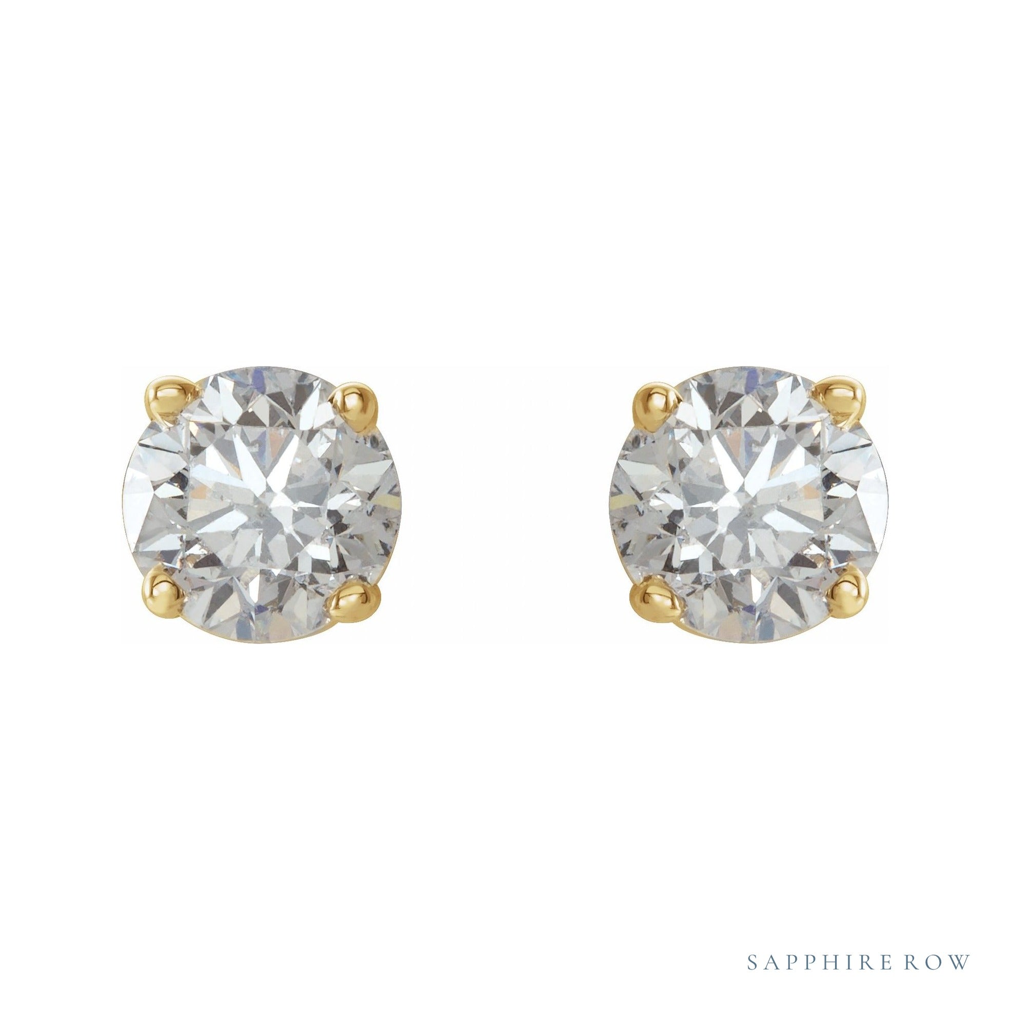 Sapphire Row Natural Diamond Stud Earrings - 14K Yellow Gold (view 2)