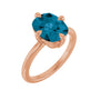 Sapphire Row Natural Gemstone Oval Solitaire Ring - London Blue Topaz, 14K Rose Gold, 10 × 8 mm
