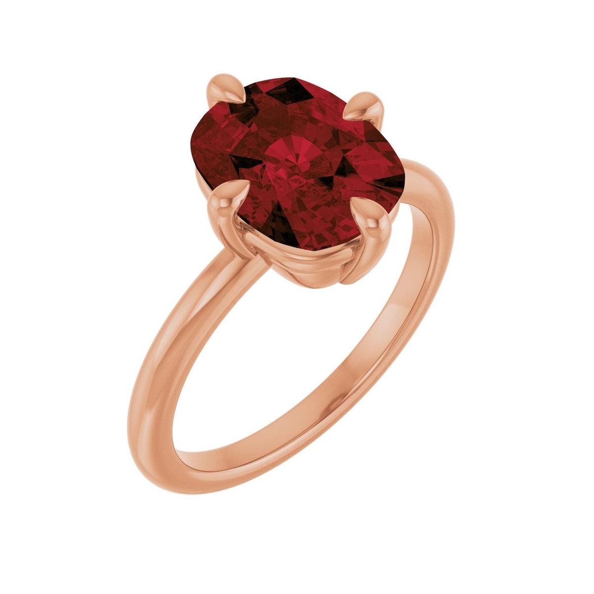 Sapphire Row Natural Gemstone Oval Solitaire Ring - Mozambique Garnet, 14K Rose Gold, 10 × 8 mm