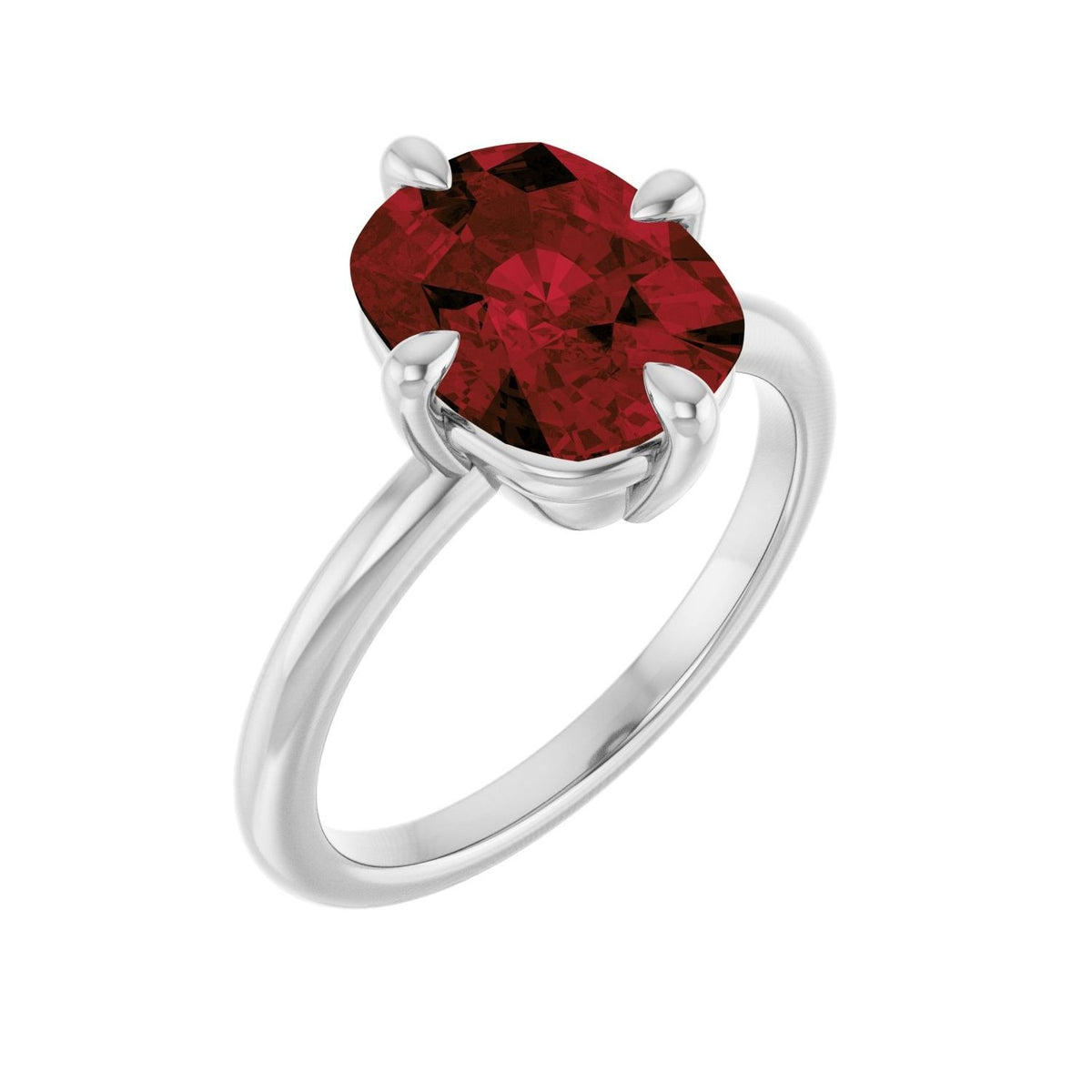 Sapphire Row Natural Gemstone Oval Solitaire Ring - Mozambique Garnet, Platinum, 10 × 8 mm