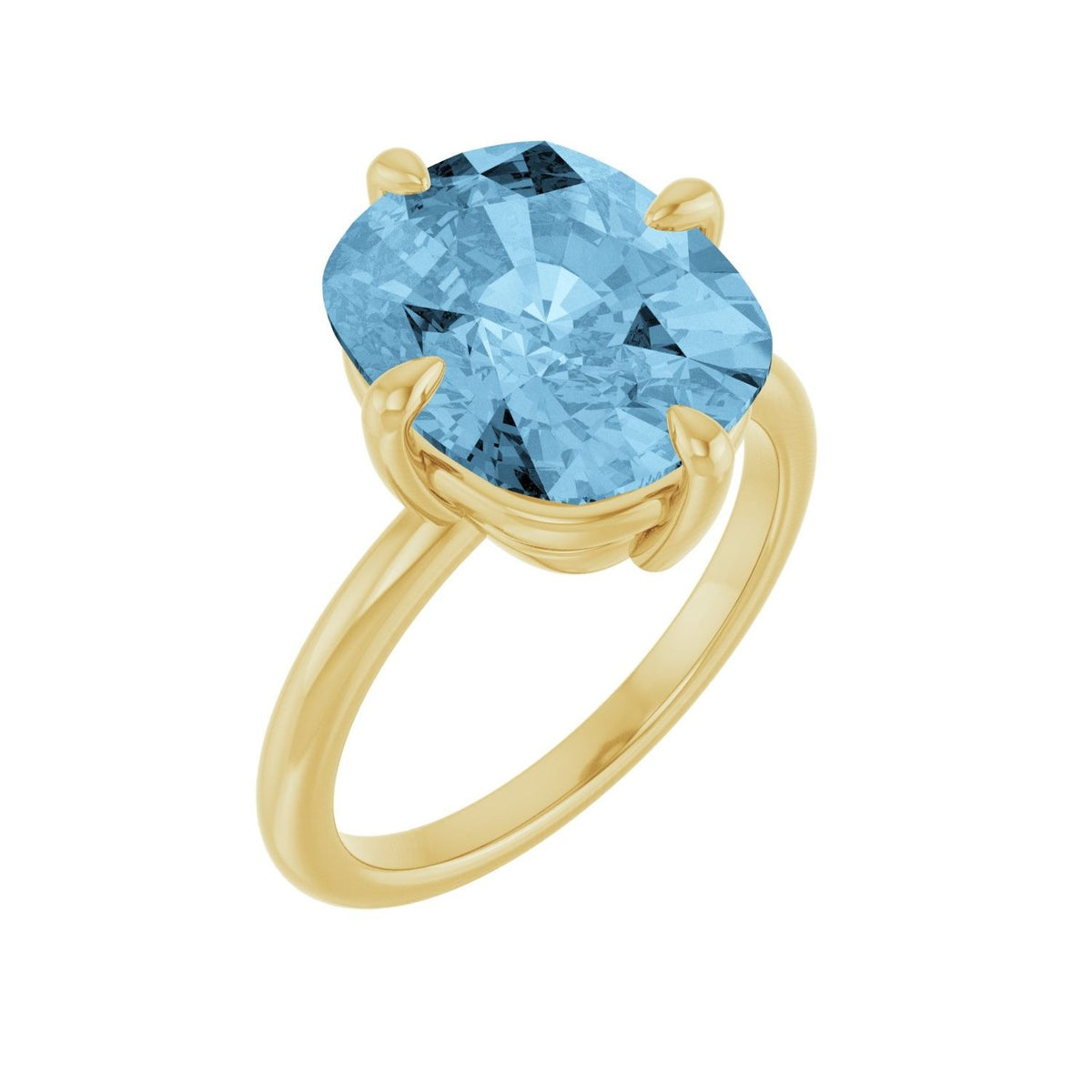 Sapphire Row Natural Gemstone Oval Solitaire Ring - Sky Blue Topaz, 14K Yellow Gold, 12 × 10 mm