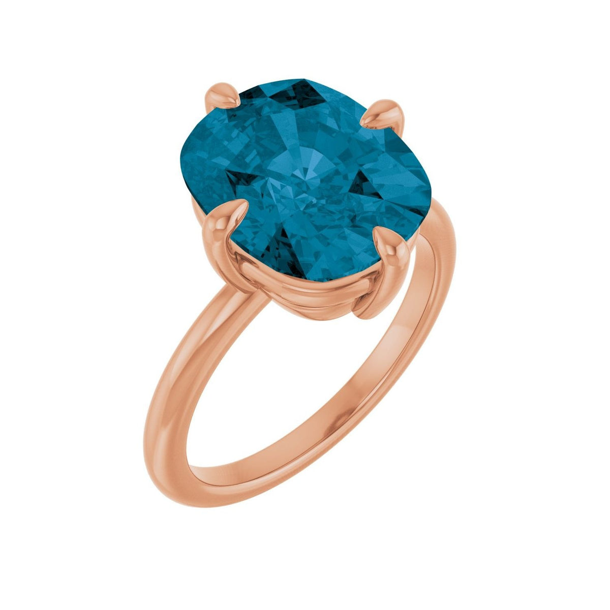 Sapphire Row Natural Gemstone Oval Solitaire Ring - London Blue Topaz, 14K Rose Gold, 12 × 10 mm