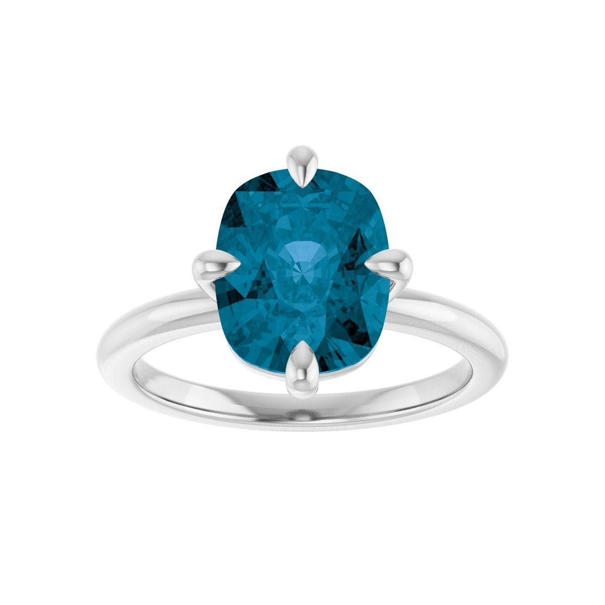 Sapphire Row Natural Gemstone Oval Solitaire Ring - London Blue Topaz, 14K White Gold, 10 × 8 mm (view 3)
