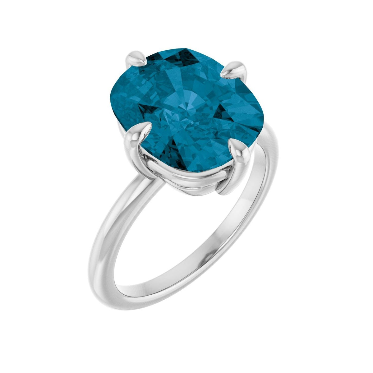 Sapphire Row Natural Gemstone Oval Solitaire Ring - London Blue Topaz, Platinum, 12 × 10 mm