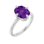 Sapphire Row Natural Gemstone Oval Solitaire Ring - Amethyst, Platinum, 10 × 8 mm