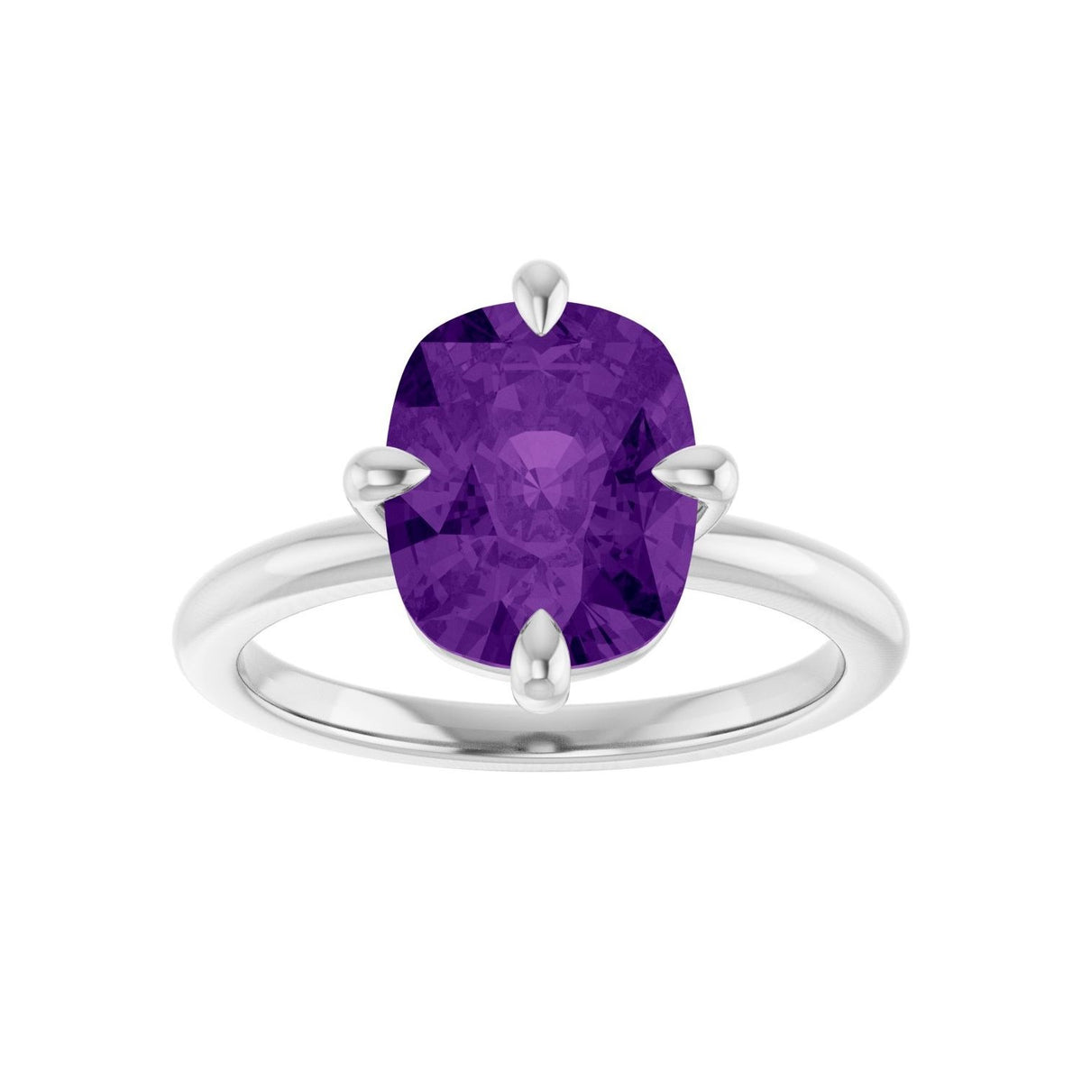 Sapphire Row Natural Gemstone Oval Solitaire Ring - Amethyst, Platinum, 10 × 8 mm (view 3)