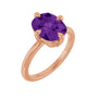Sapphire Row Natural Gemstone Oval Solitaire Ring - Amethyst, 14K Rose Gold, 10 × 8 mm