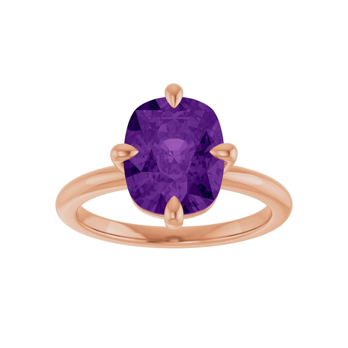 Sapphire Row Natural Gemstone Oval Solitaire Ring - Amethyst, 14K Rose Gold, 10 × 8 mm (view 3)