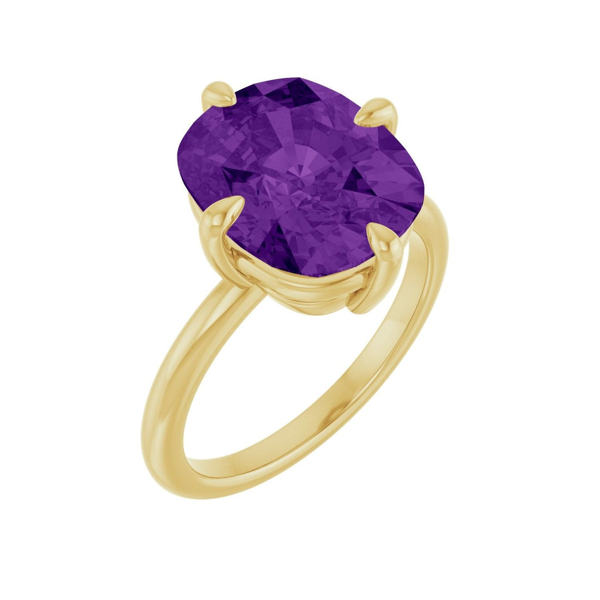Sapphire Row Natural Gemstone Oval Solitaire Ring - Amethyst, 14K Yellow Gold, 12 × 10 mm