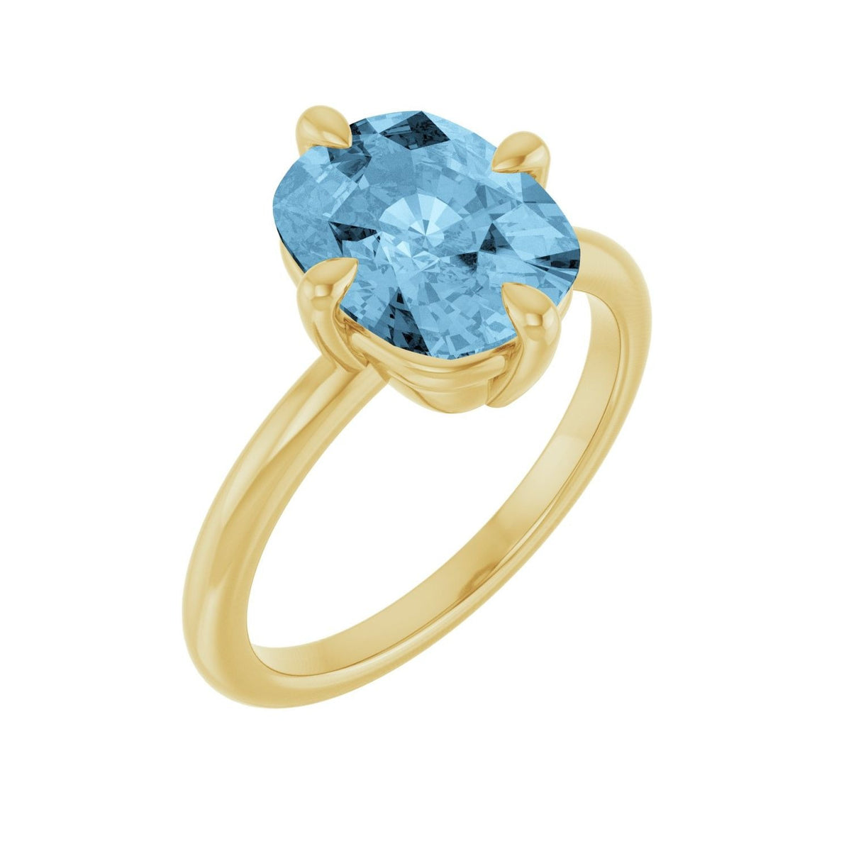Sapphire Row Natural Gemstone Oval Solitaire Ring - Sky Blue Topaz, 14K Yellow Gold, 10 × 8 mm