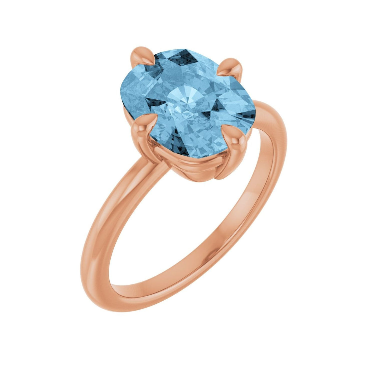 Sapphire Row Natural Gemstone Oval Solitaire Ring - Sky Blue Topaz, 14K Rose Gold, 10 × 8 mm