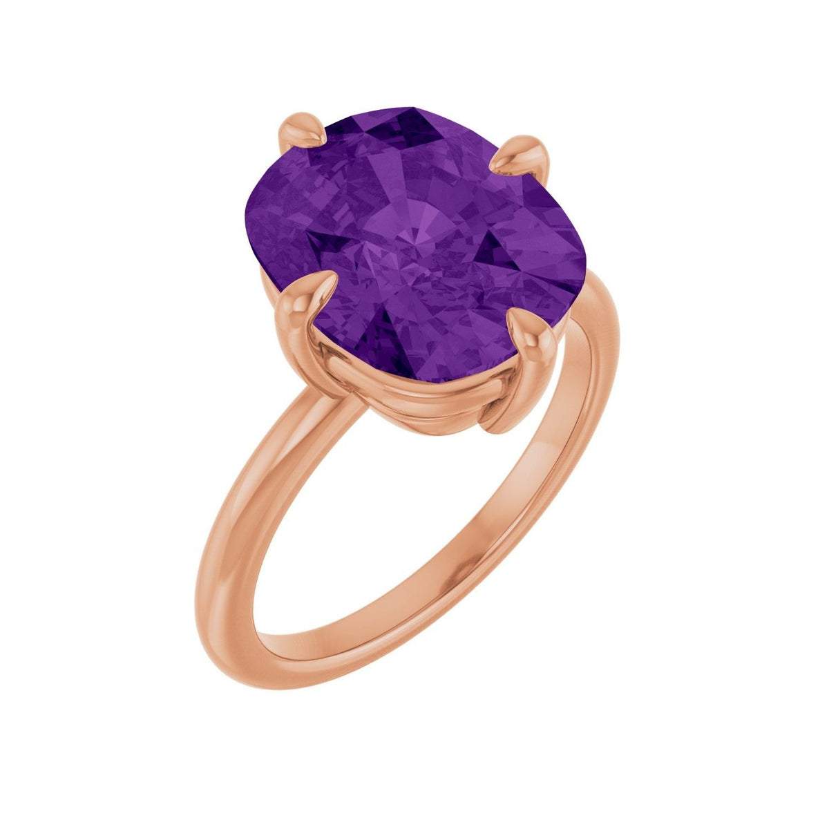 Sapphire Row Natural Gemstone Oval Solitaire Ring - Amethyst, 14K Rose Gold, 12 × 10 mm