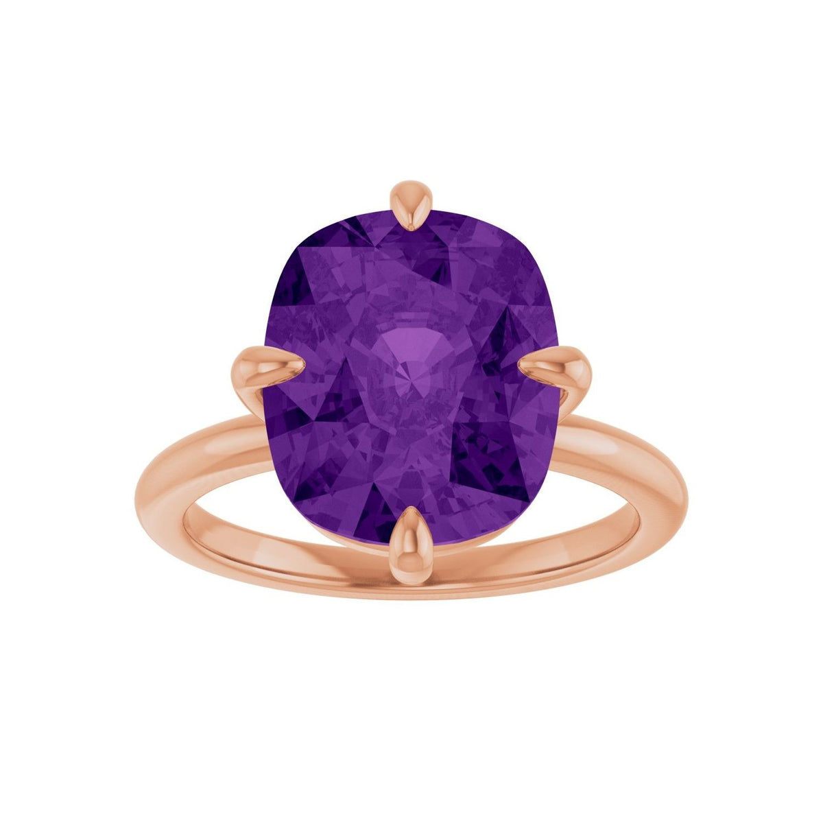 Sapphire Row Natural Gemstone Oval Solitaire Ring - Amethyst, 14K Rose Gold, 12 × 10 mm (view 3)