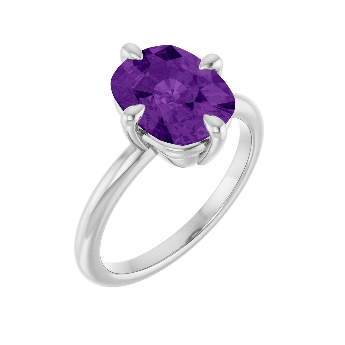 Sapphire Row Natural Gemstone Oval Solitaire Ring - Amethyst, 14K White Gold, 10 × 8 mm