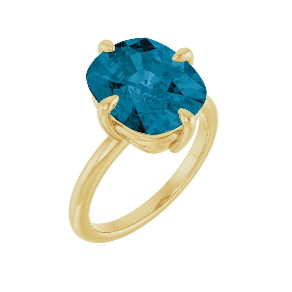 Sapphire Row Natural Gemstone Oval Solitaire Ring - London Blue Topaz, 14K Yellow Gold, 12 × 10 mm