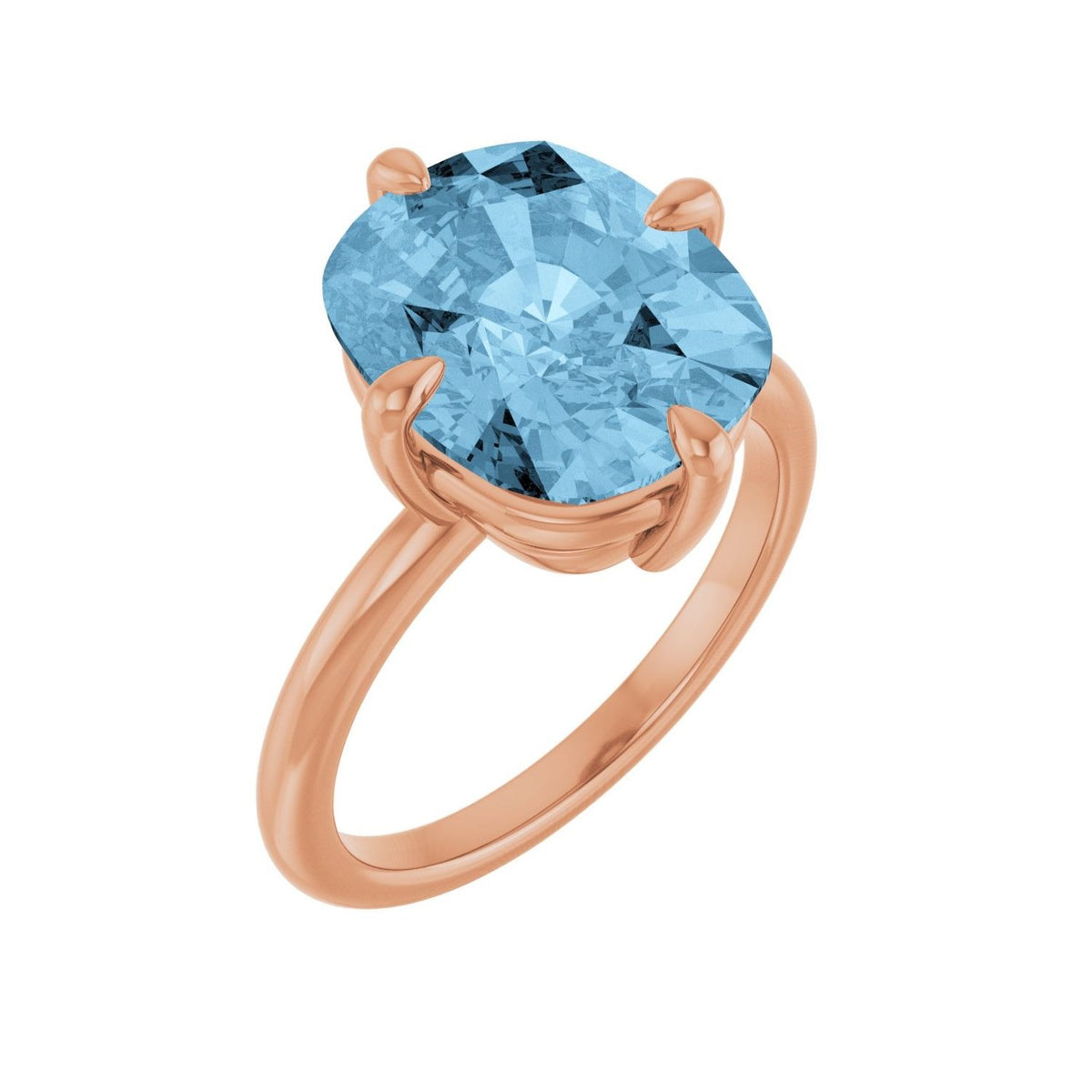 Sapphire Row Natural Gemstone Oval Solitaire Ring - Sky Blue Topaz, 14K Rose Gold, 12 × 10 mm