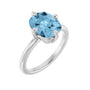 Sapphire Row Natural Gemstone Oval Solitaire Ring - Sky Blue Topaz, 14K White Gold, 10 × 8 mm