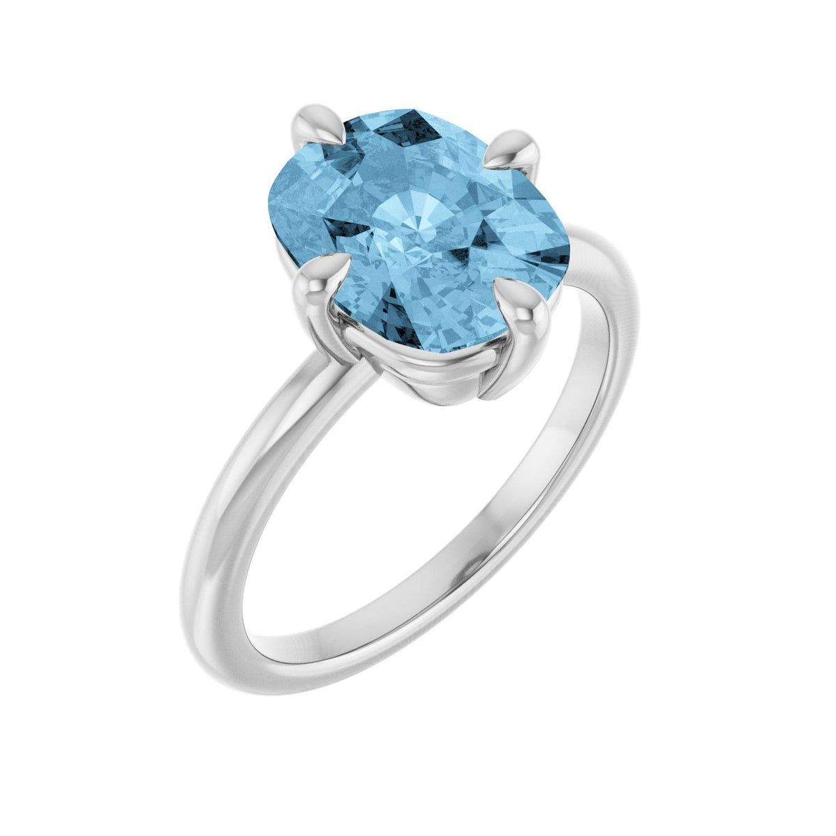 Sapphire Row Natural Gemstone Oval Solitaire Ring - Sky Blue Topaz, 14K White Gold, 10 × 8 mm