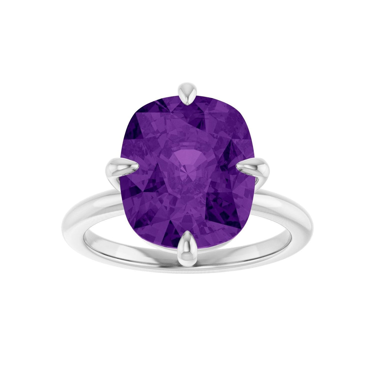 Sapphire Row Natural Gemstone Oval Solitaire Ring - Amethyst, Platinum, 12 × 10 mm (view 3)