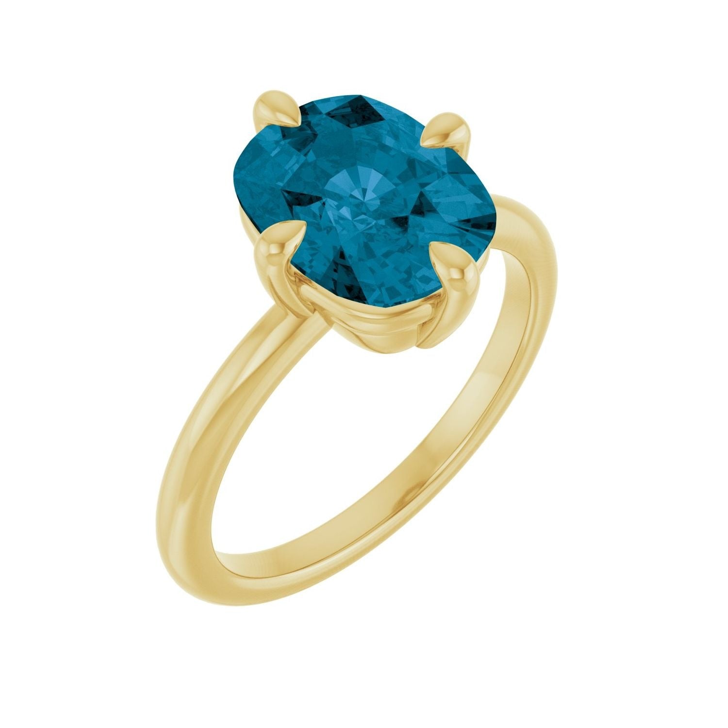 Sapphire Row Natural Gemstone Oval Solitaire Ring - London Blue Topaz, 14K Yellow Gold, 10 × 8 mm
