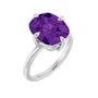 Sapphire Row Natural Gemstone Oval Solitaire Ring - Amethyst, 14K White Gold, 12 × 10 mm