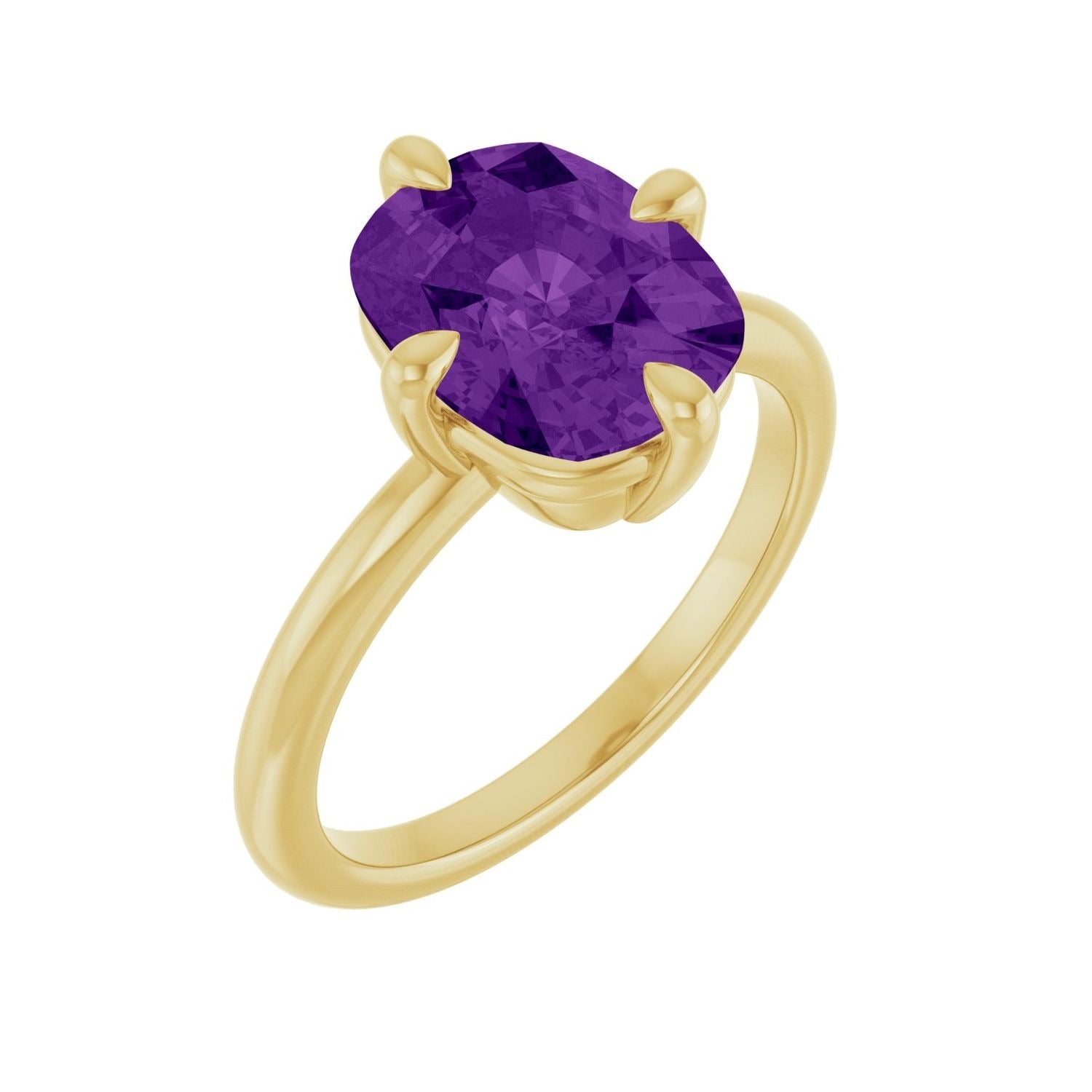 Sapphire Row Natural Gemstone Oval Solitaire Ring - Amethyst, 14K Yellow Gold, 10 × 8 mm