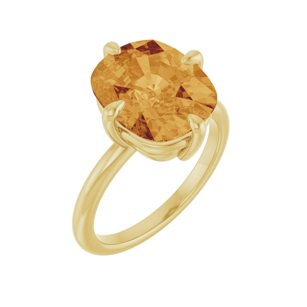 Sapphire Row Natural Gemstone Oval Solitaire Ring - Citrine, 14K Yellow Gold, 12 × 10 mm
