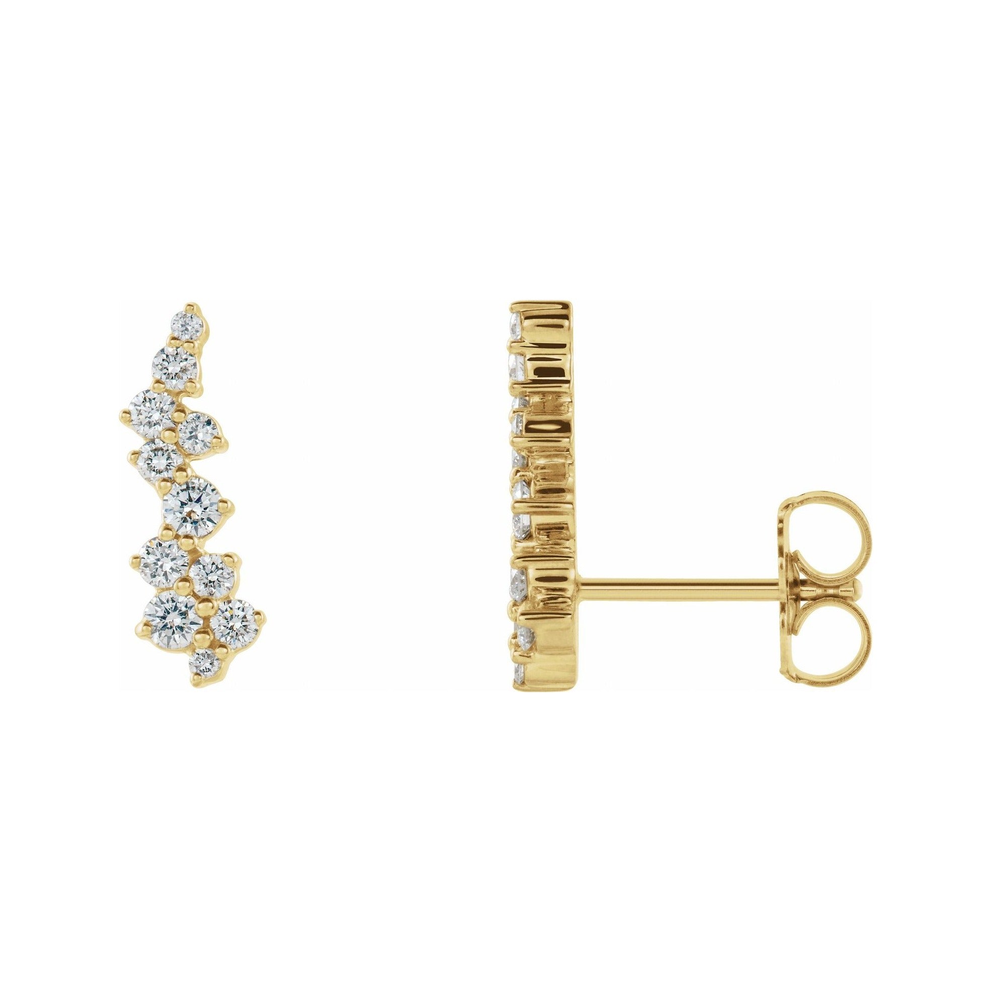 Sapphire Row Natural Diamond Ear Climbers - 14K Yellow Gold