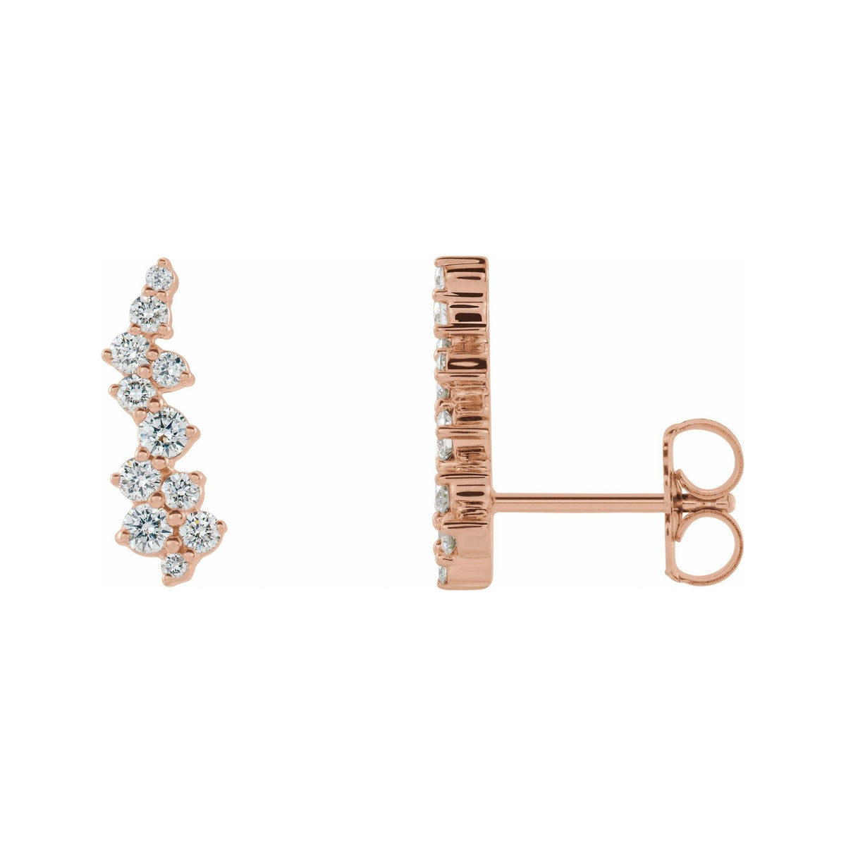 Sapphire Row Natural Diamond Ear Climbers - 14K Rose Gold