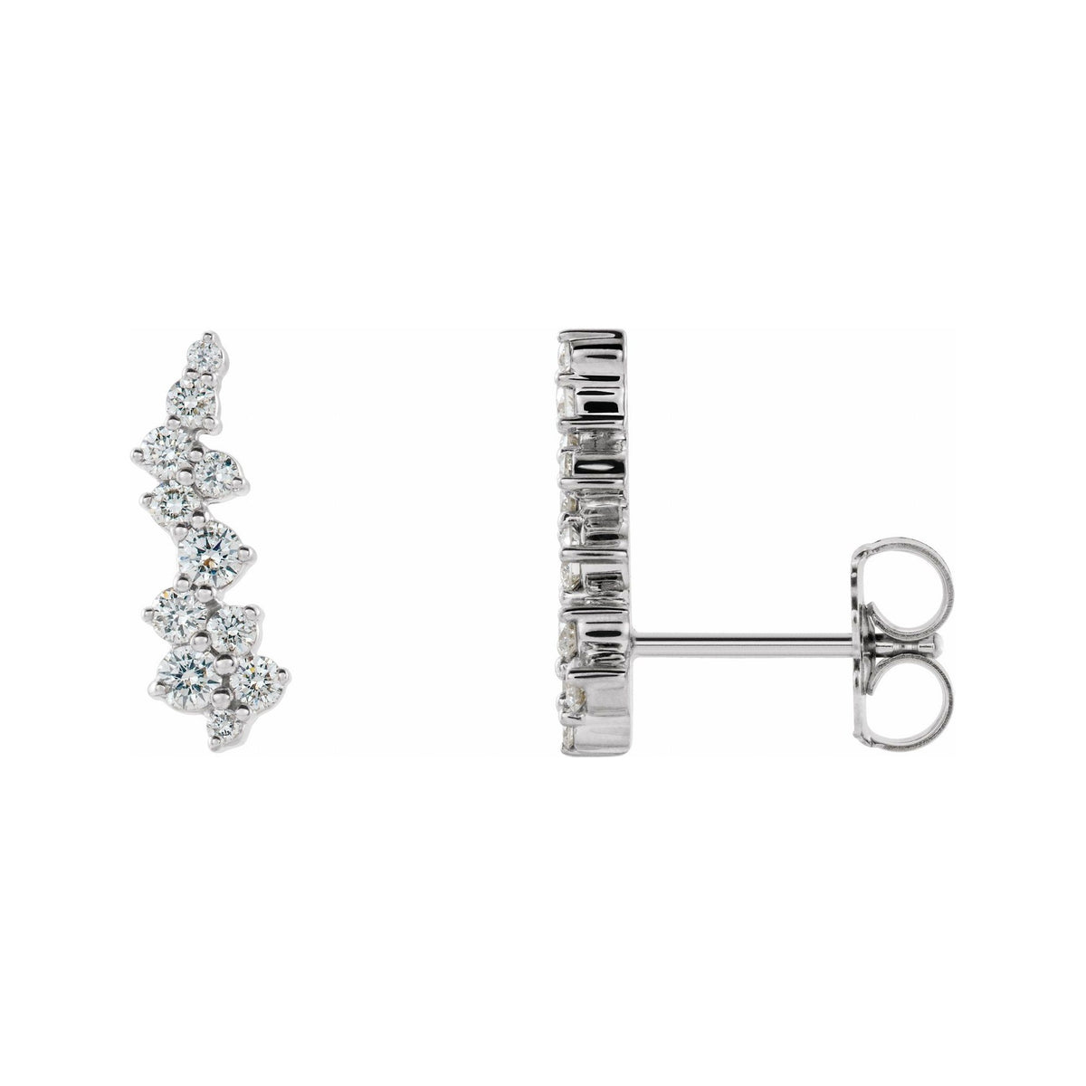 Sapphire Row Natural Diamond Ear Climbers - 14K White Gold