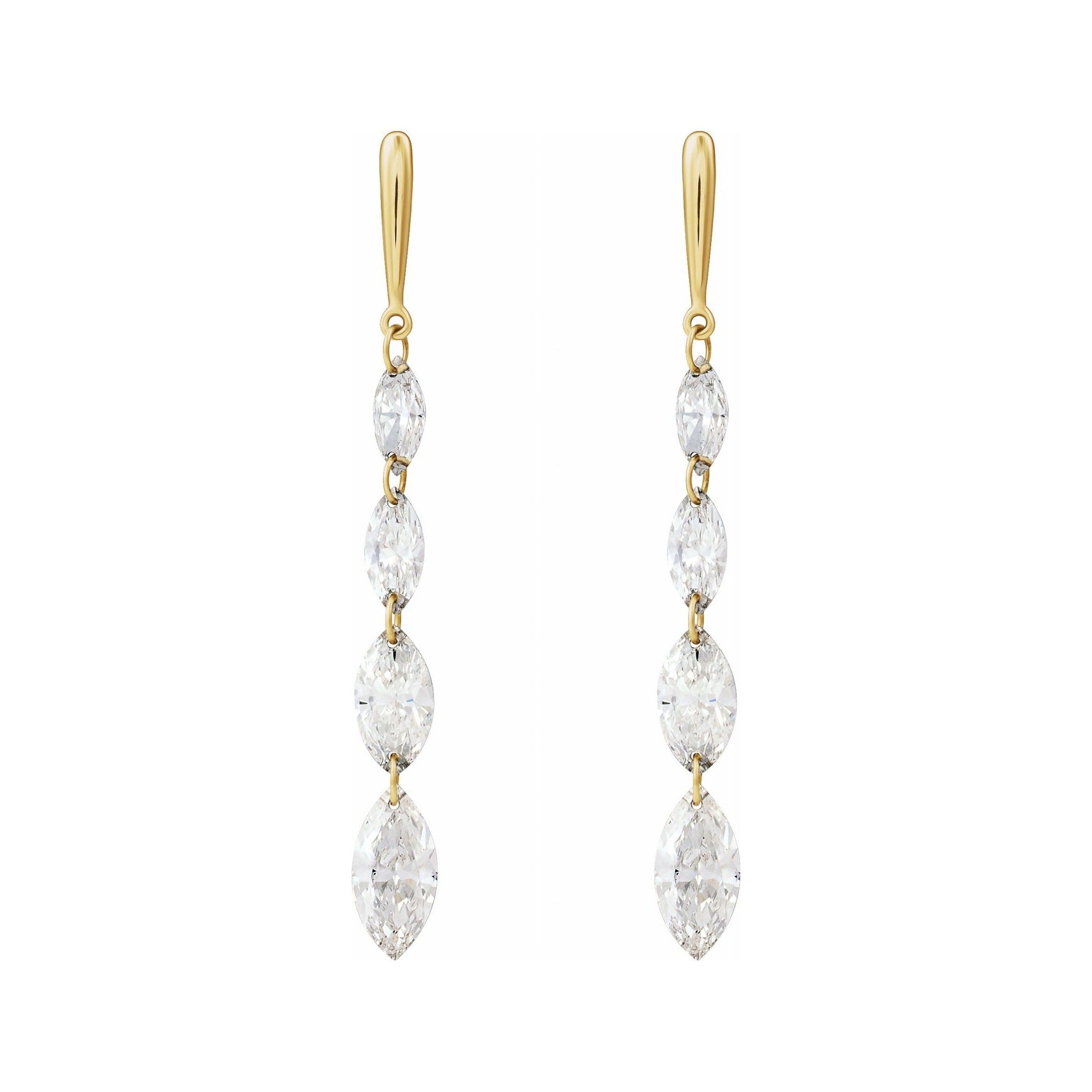 Sapphire Row Lab-Grown Diamond Graduated Marquise Drop Earrings - 14K Yellow Gold (view 2)