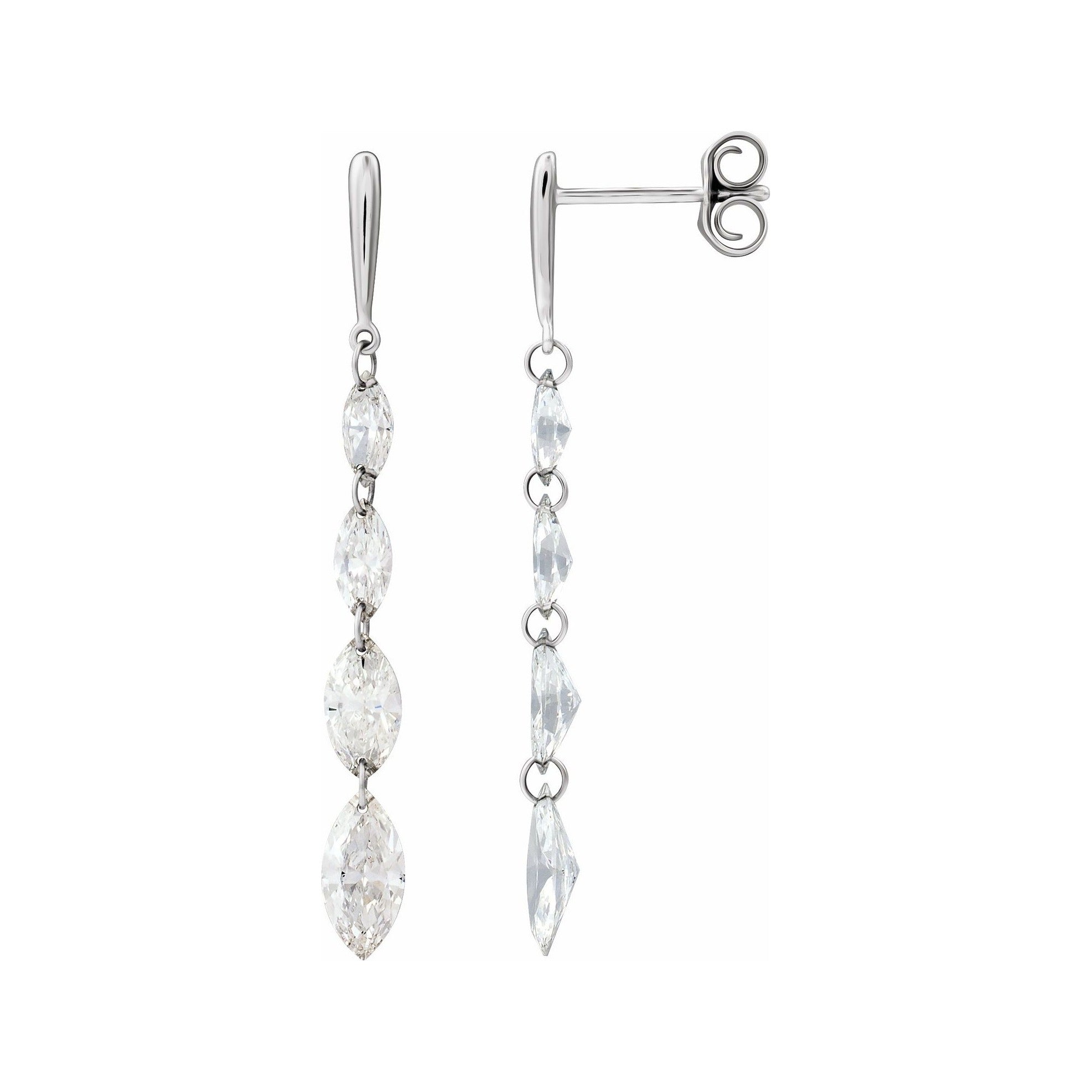 Sapphire Row Lab-Grown Diamond Graduated Marquise Drop Earrings - 14K White Gold