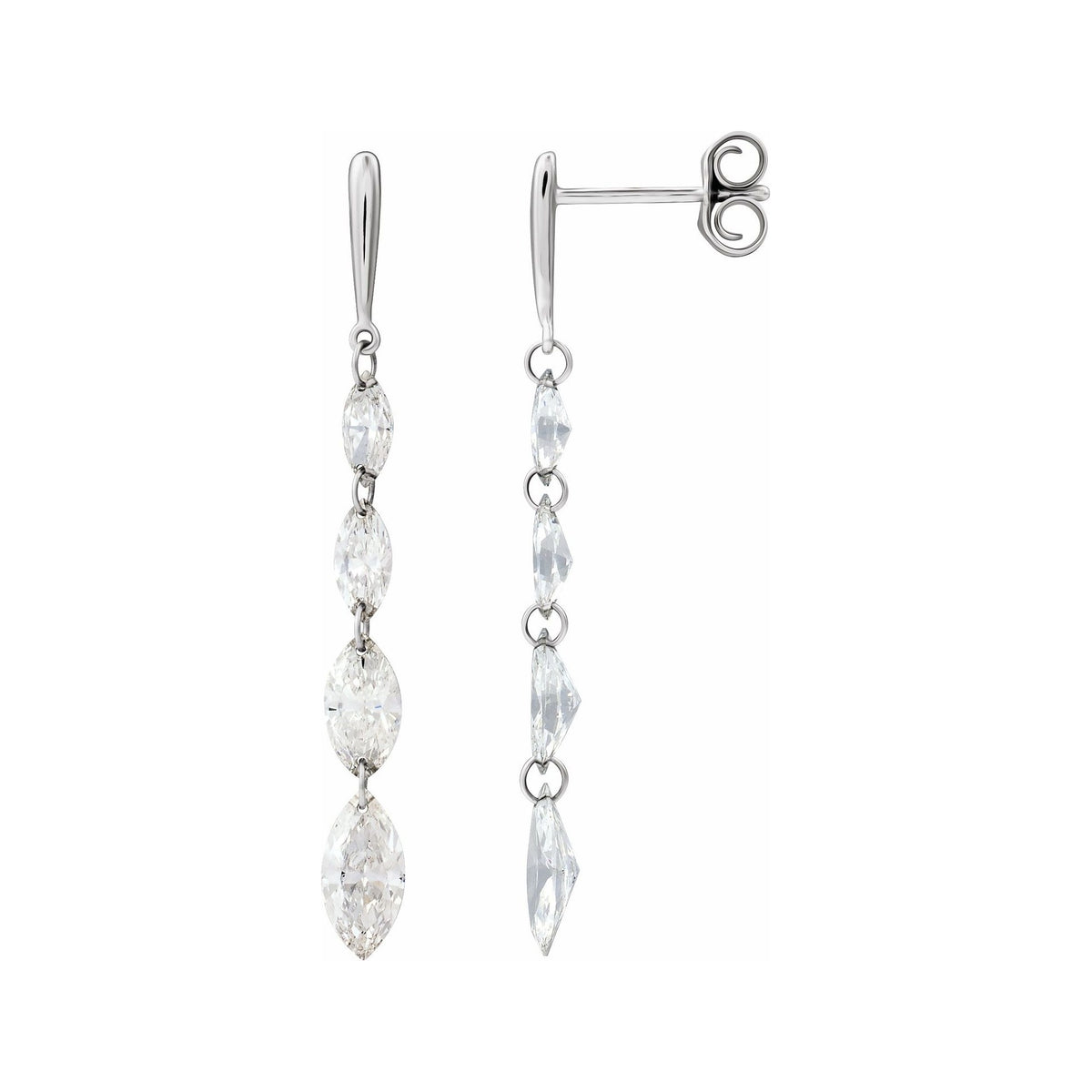 Sapphire Row Lab-Grown Diamond Graduated Marquise Drop Earrings - 14K White Gold