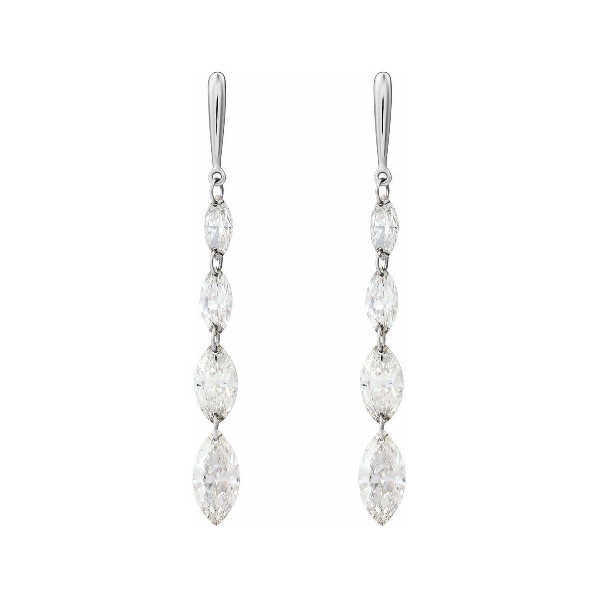 Sapphire Row Lab-Grown Diamond Graduated Marquise Drop Earrings - 14K White Gold (view 2)