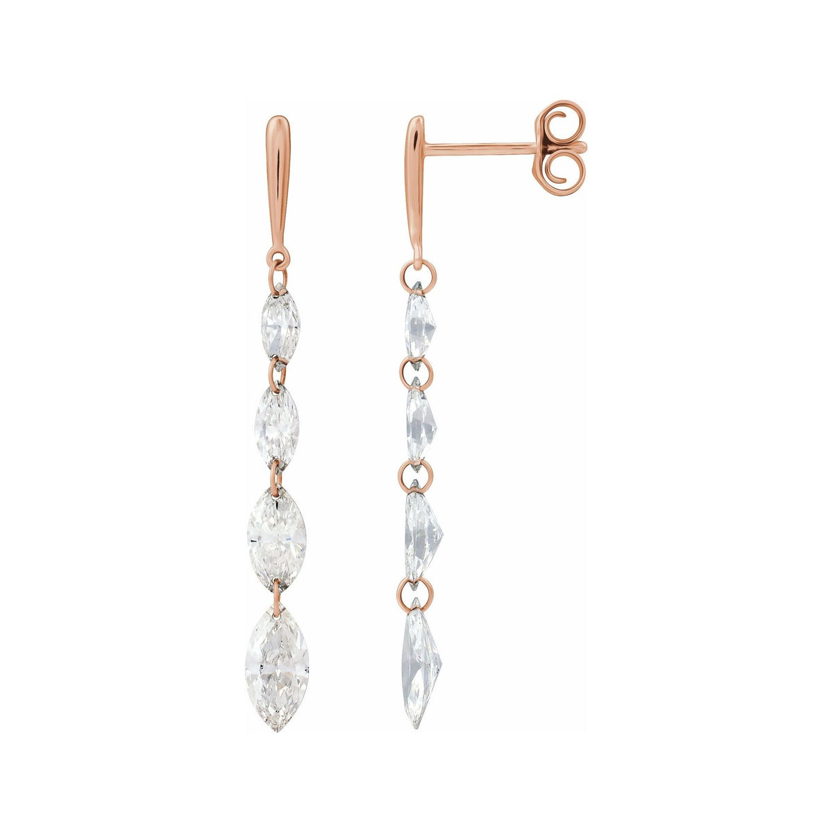 Sapphire Row Lab-Grown Diamond Graduated Marquise Drop Earrings - 14K Rose Gold